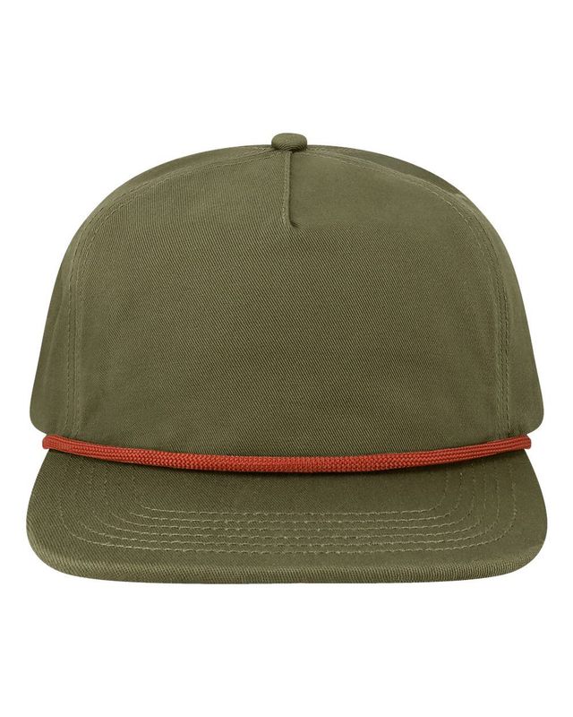 Olive green rope cap, front view